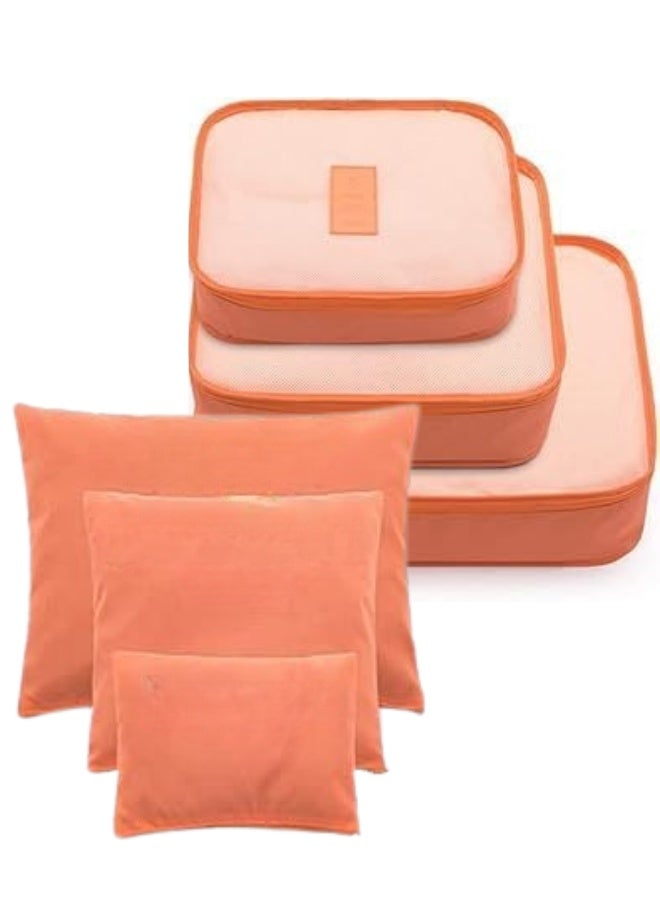 TRAVEL 6pcs Lightweight Packing Cubes – Convenient and Organized Luggage Solution for Clothes, Shoes & Toiletries-orange - Image 1